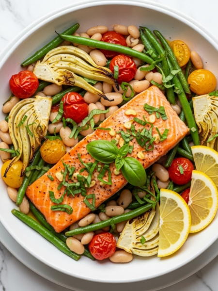 Sheet Pan Salmon with White Beans Recipe